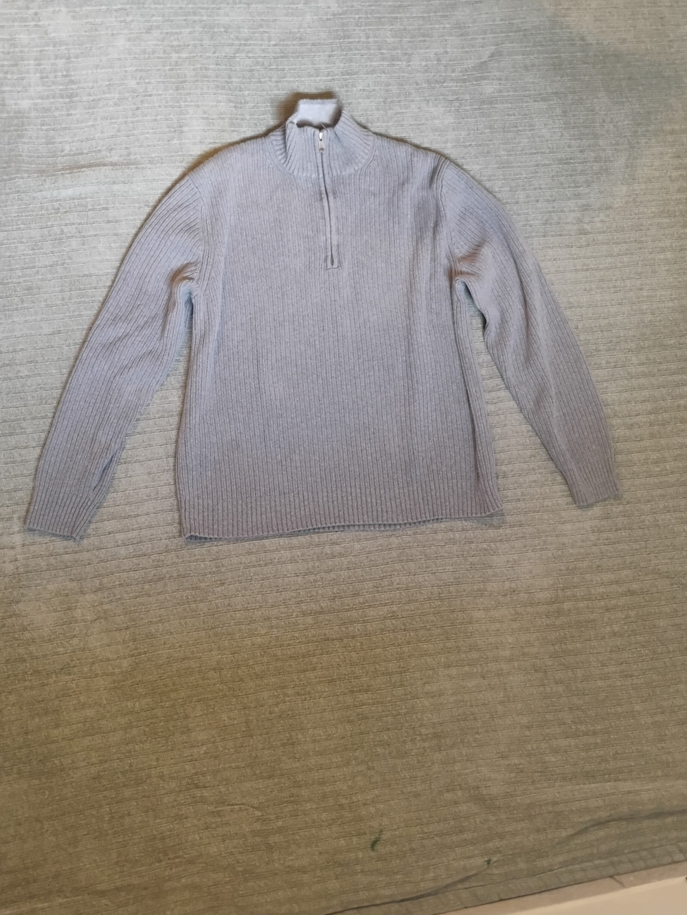 Calvin Klein Men's Ribbed 1/4 Zip Cotton Sweater - Size L - Light Gray